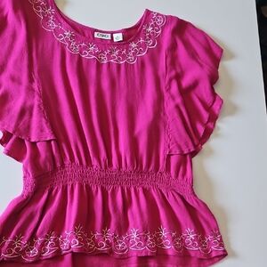 Chico's Fuchsia Embroidered Peplum Top